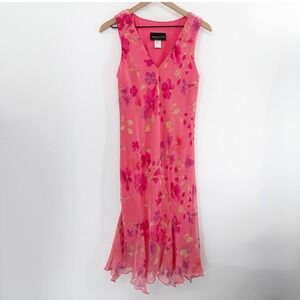 Vintage Y2K Sleeveless Floral Fairy Midi Dress in Pink Size 8
